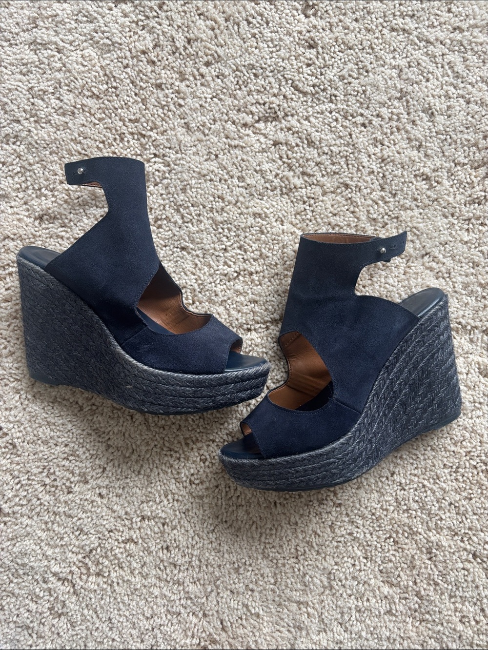 ZARA Navy Suede Espadrille Wedge Sandals